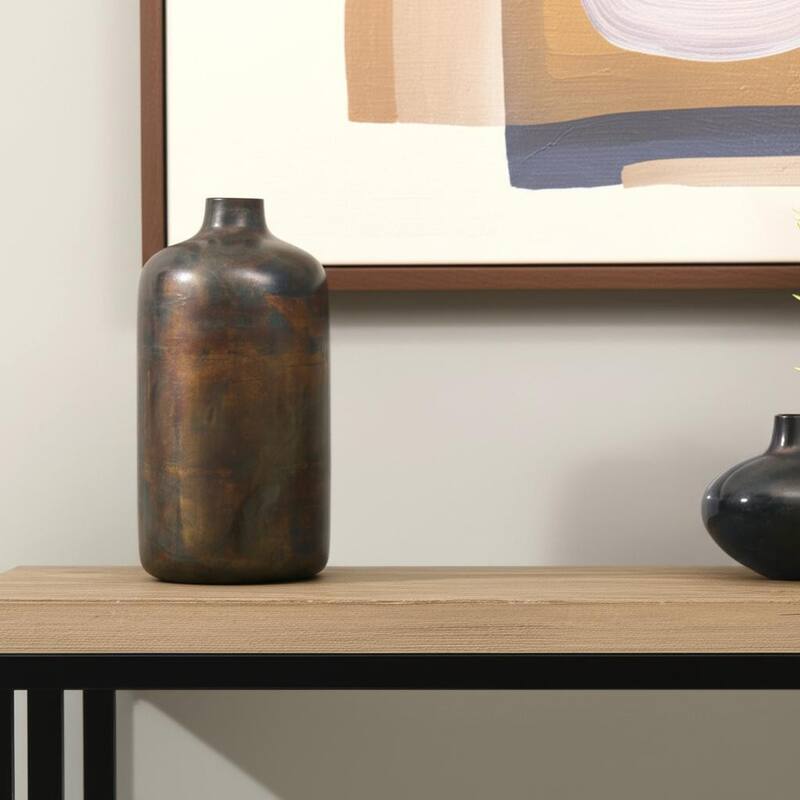 12" Gold Cylinder Metal Table Vase - 6.30 - Antiqued Gold - 6.30