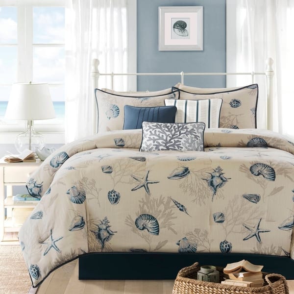 slide 2 of 13, Madison Park Nantucket Cotton Printed 7-piece Comforter Set Blue - California King