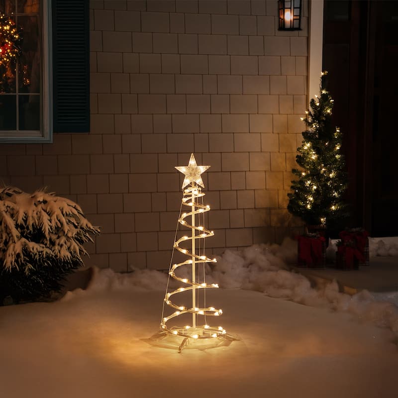 3ft Lighted Spiral Cone Tree Outdoor Christmas Decoration Clear Lights - White
