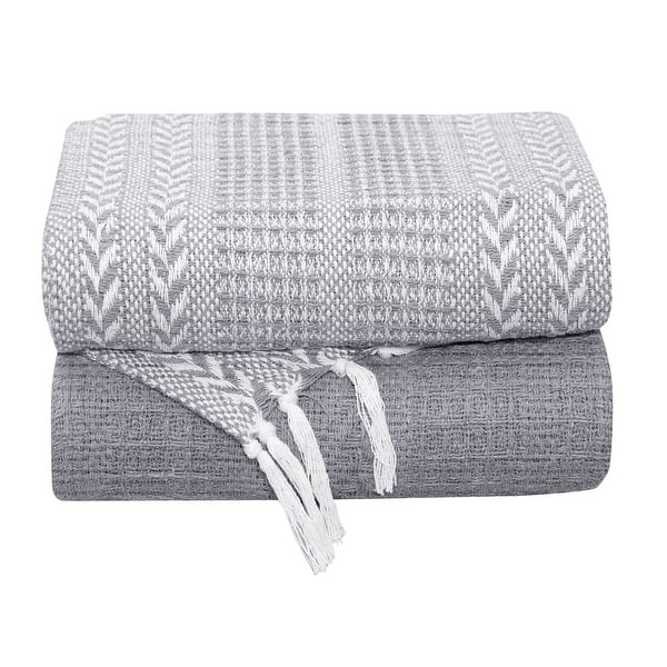 slide 2 of 45, Handwoven Luxurious Cotton Sofa Couch Bed Throw Blankets All Season - Set of 2 (50''x60'')