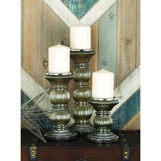 Gray Glass Handmade Turned Style Pillar Decorative Candle Holder (Set of 3)