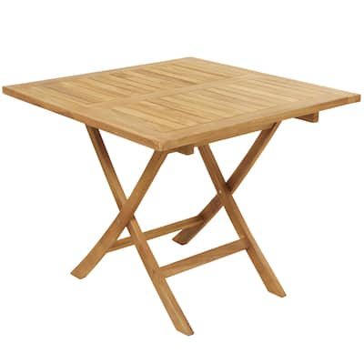 Teak Wood Slatted Outdoor Dining Table - Brown - Roche River Decor - 36"W x 36"L x 30"H