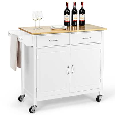 Costway Rolling Kitchen Cart Island Wood Top Storage Trolley Cabinet
