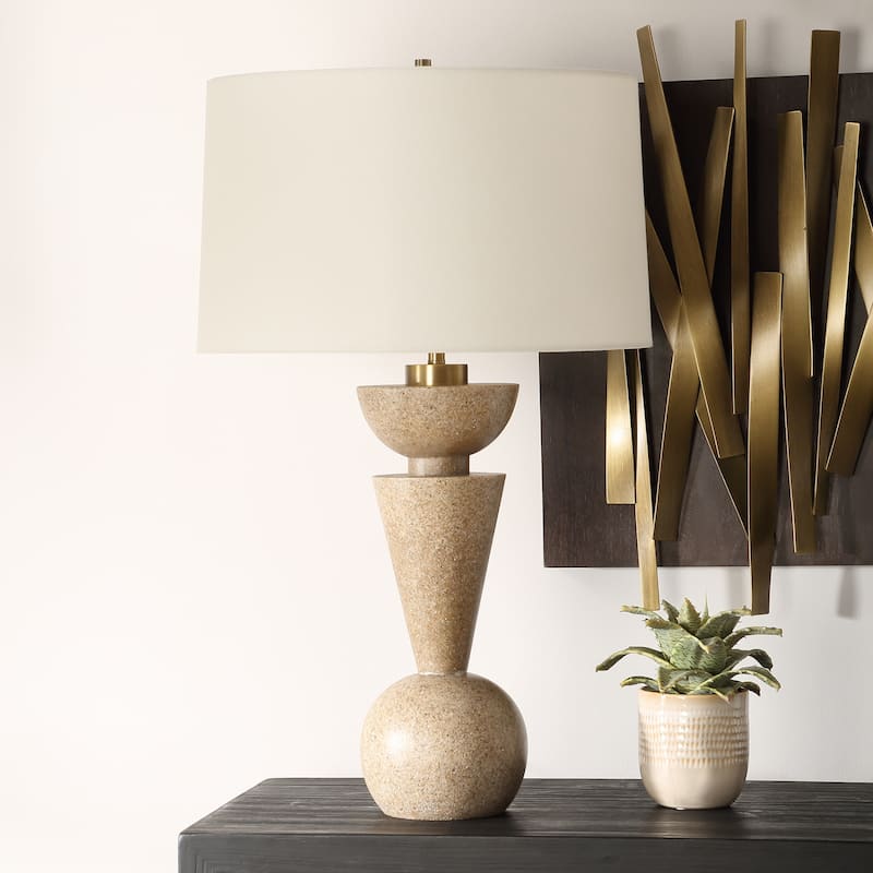 Geometric Table Lamp with Tapered Shade - 28.25" - Antique Brass Finish