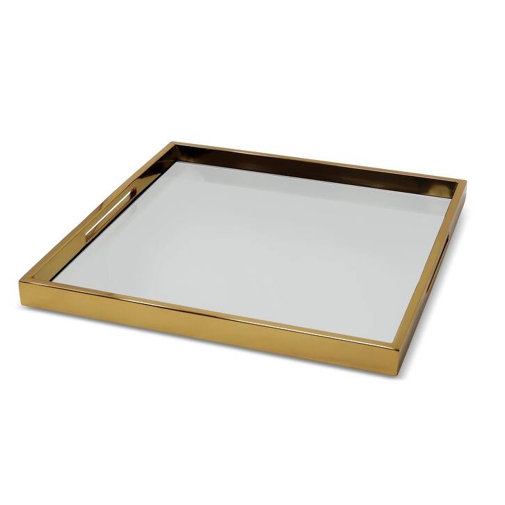 Large Square Mirror Tray with Handles, Available in 3 Colors and Sizes - Large - Gold