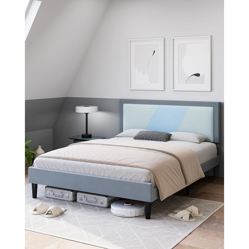 Bed Frame with Adjustable Height Headboard Velvet
