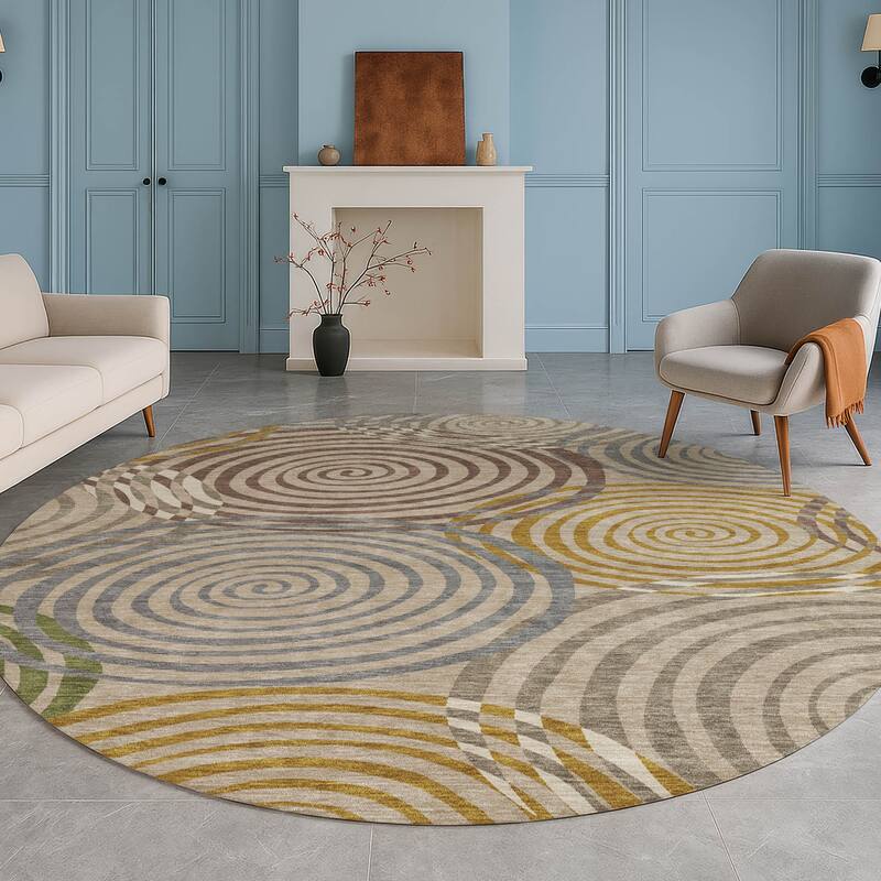 Machine Washable Indoor/ Outdoor Contemporary Swirls Chantille Rug