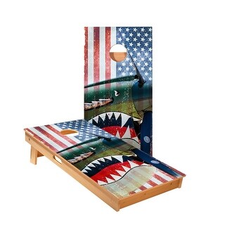 Vintage American Flag Plane Cornhole Boards