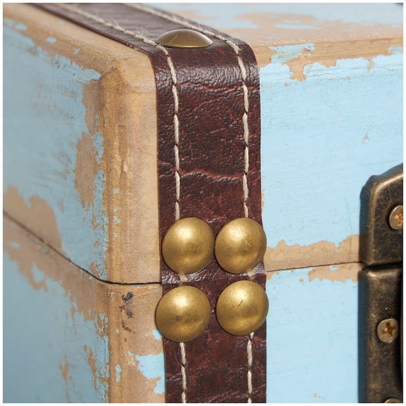 Multi Colored Wooden Nesting Decorative Trunk with Vintage Accents and Studs (Set of 3)