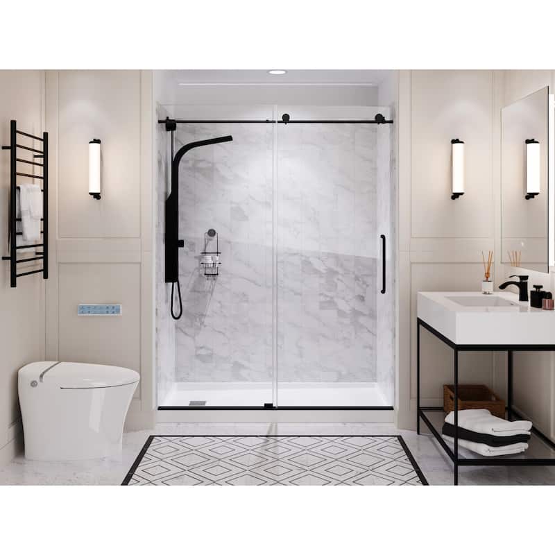 Alexander 60 in. L x 30 in. W Alcove Shower Pan Base with Left Drain in Glossy White Marine Acrylic