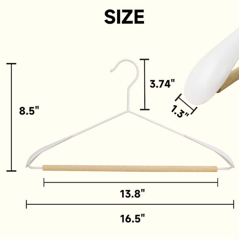 BP4U Heavy Duty Metal Wide Shoulder Suit Hangers, Welded Coat Hangers with Beech Wood Pants Bar for Clothes
