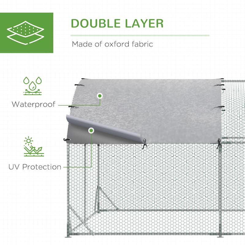 Silver Galvanized Steel Chicken Coop with Powder-Coated Mesh and Lockable Door Large Outdoor Run