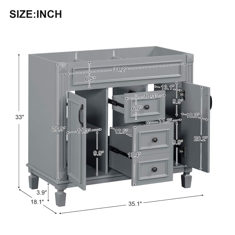 36'' Bathroom Vanity Without Top Sink, Cabinet Only,Storage Cabinet With 2 Soft Closing Doors And 2 Drawers
