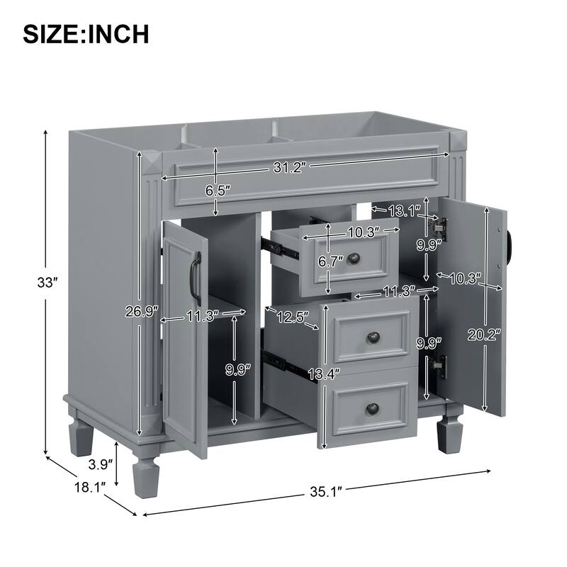 Roomfitters 36 Inch Bathroom Vanity without Sink, Freestanding Cabinet with 2 Soft Closing Doors and 2 Drawers