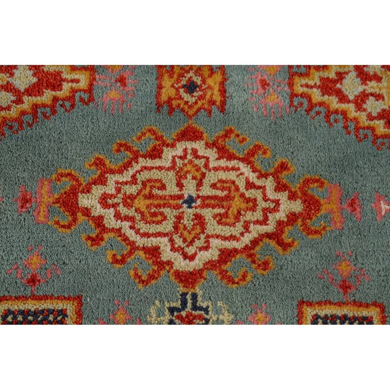 Geometric Viss Indian Runner Rug Handmade Wool Carpet - 2'7"x 11'9"