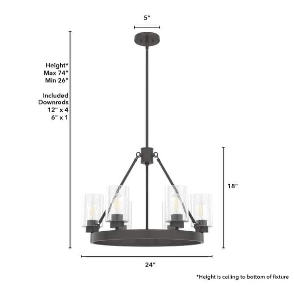 dimension image slide 1 of 2, Hunter Hartland 6-Light Wagon Wheel Chandelier - Dining/Living Room, Kitchen Table, Entry - Farmhouse, Industrial, Transitional