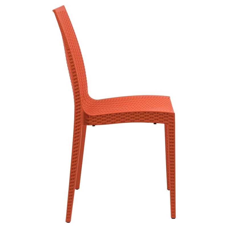 Outdoor Patio Dining Chairs, Set of 4 Stackable Polypropylene Chairs with Woven Design for Garden, Deck, or Pool