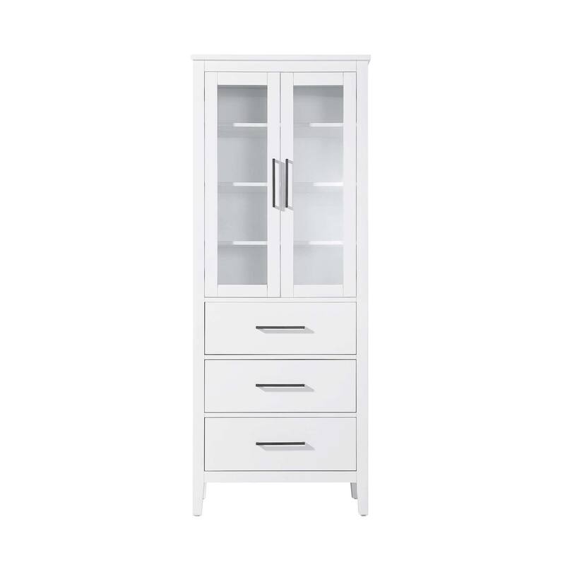 Laura 16-28 Inch Bath Storage Glass Cabinet - White - 28"