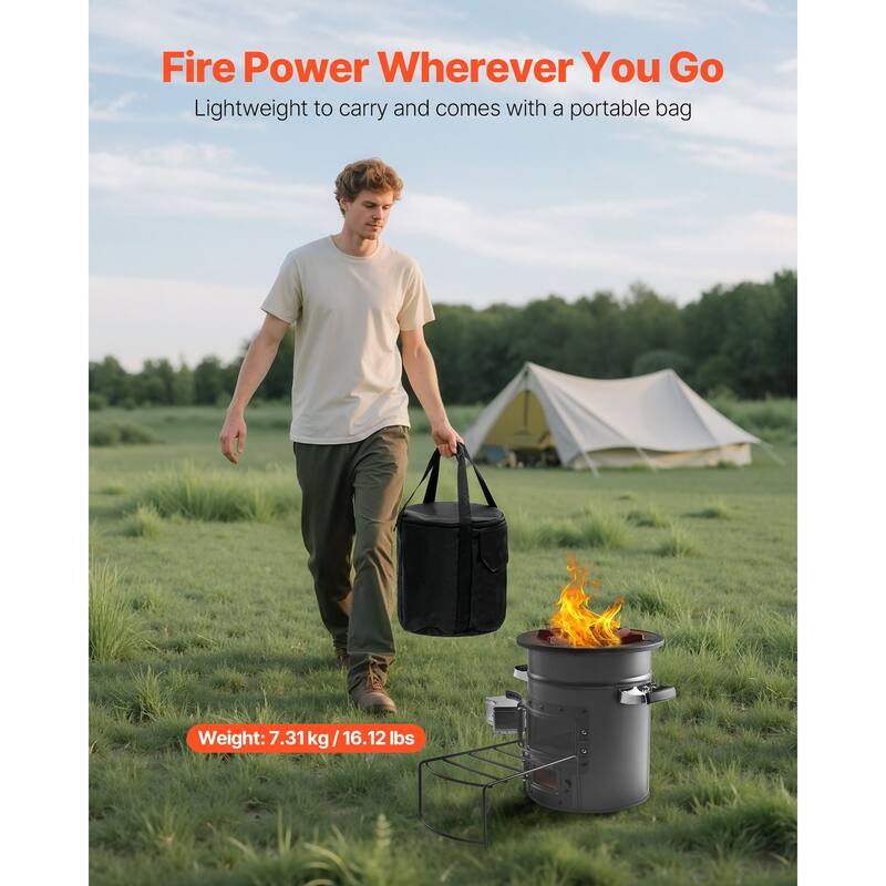 Outdoor Rocket Stove for Backpacking, Burn Twigs, Sticks, Charcoal - N/A