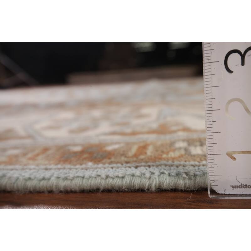 Light Blue Oushak Indian Area Rug Hand-Knotted Wool Carpet - 8'1"x 9'11"