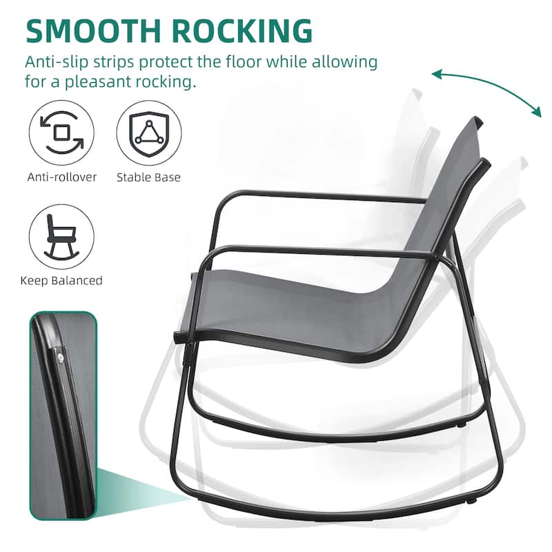 Moasis 3 Piece Rocking Patio Furniture Bistro Set with Chairs and Glass Table