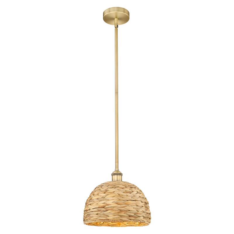 Innovations Lighting Endless Possibilities Edison - Woven Rattan - 1 Light 12" Stem Hung Mini Pendant - Brushed Brass