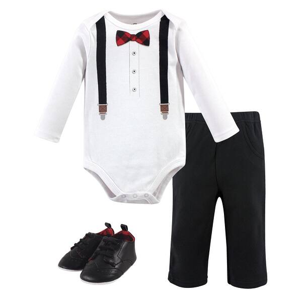 slide 1 of 1, Little Treasure Baby Boy Cotton Bodysuit, Pant and Shoe 3pc Set, Lumberjack Bow Tie 0-3 Months - Lumberjack Bow Tie