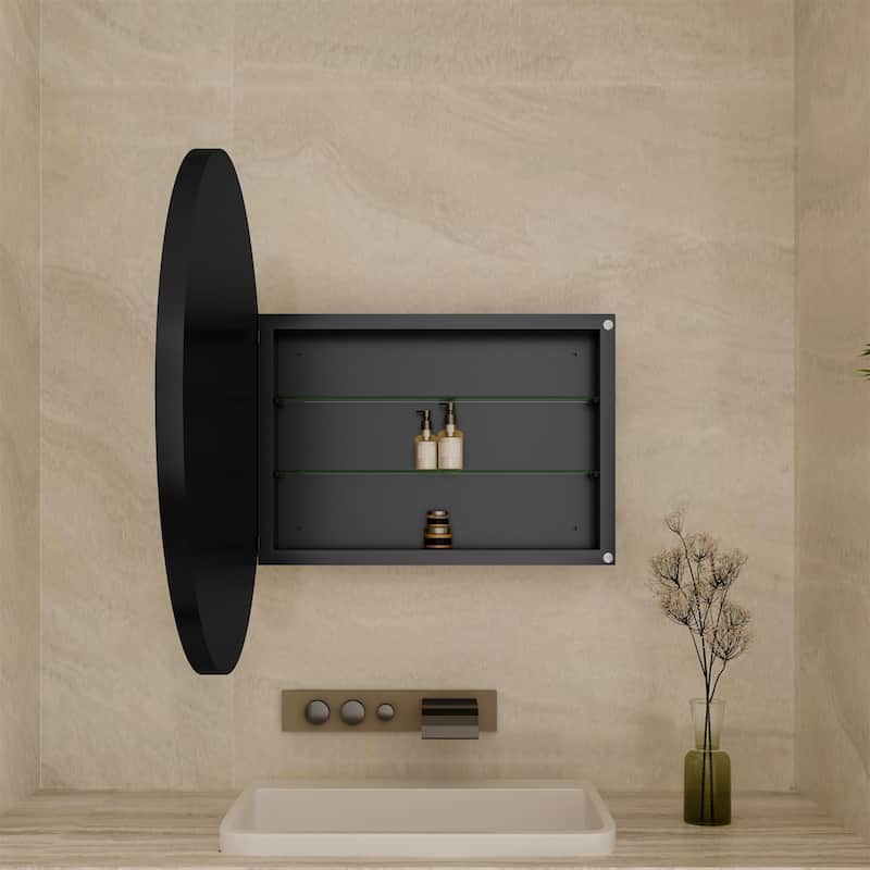 31.5" Round Metal Framed Medicine Cabinet w/ Mirror,Adjustable Shelves