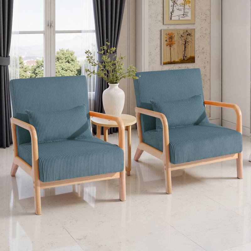 2 Set Upholstered Lounge Arm Chair with Pillow - Set of 2