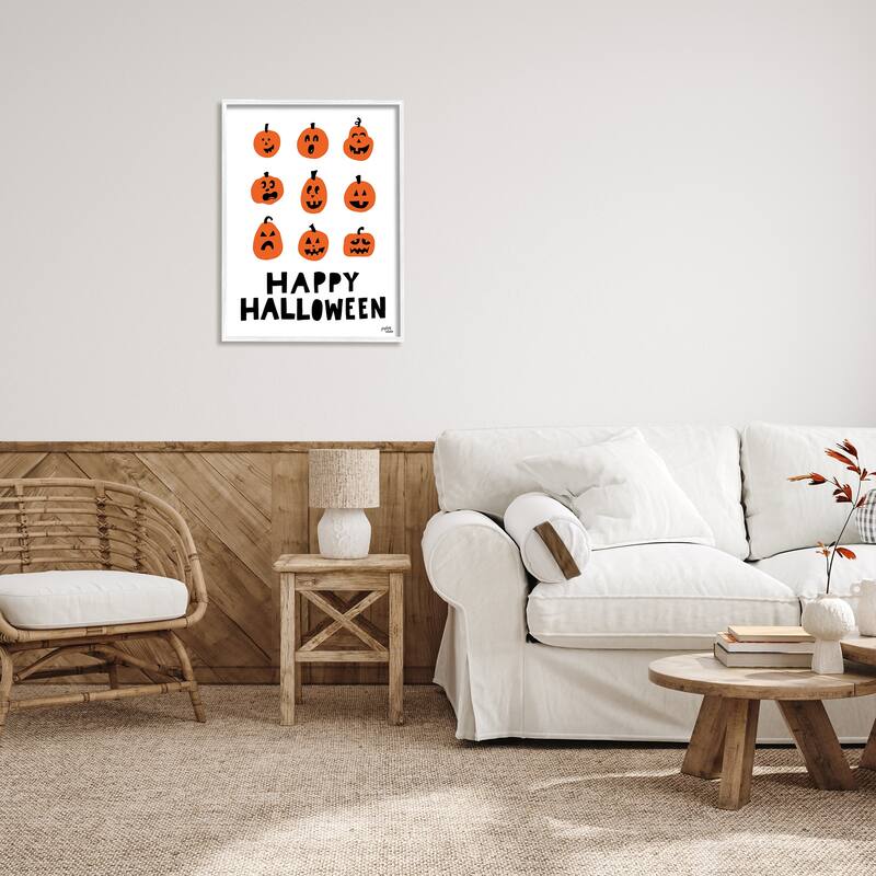 Stupell Mixed Expressions Pumpkins Shapes Casual Halloween Typography Framed Wall Art, Design by Jess Baskin - Orange