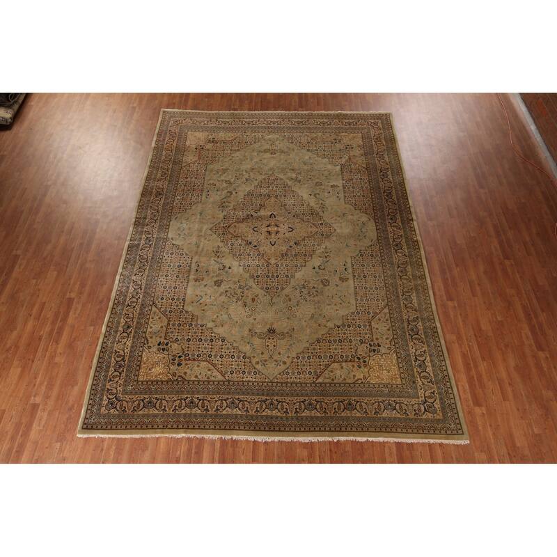 Vegetable Dye Kashan Large Vintage Persian Rug Handmade Wool Carpet - 9'10" x 13'8"