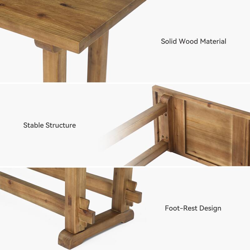 63" Long Solid Wood Counter Height Bar Table, Pub Table for Dining/Living Room, Kitchen, Balcony, Patio, Garden, Bistro