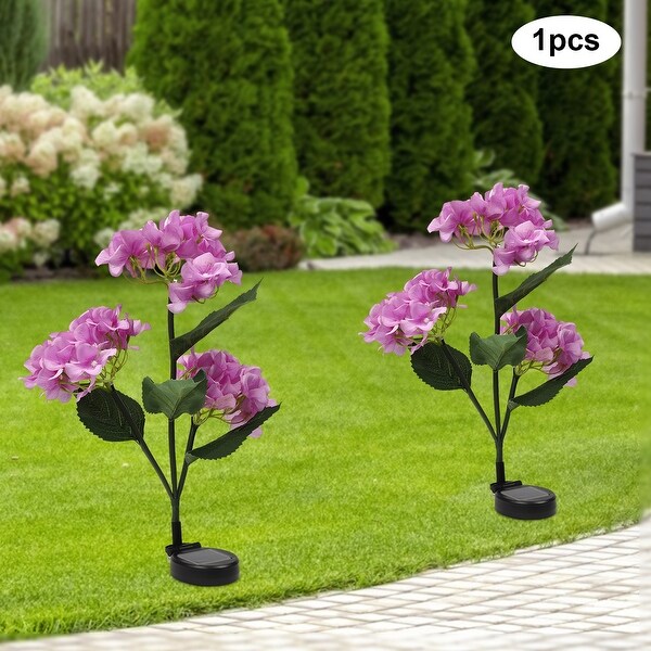 Oukaning Outdoor Hydrangea Flower Solar Garden Lights 1 Piece Purple