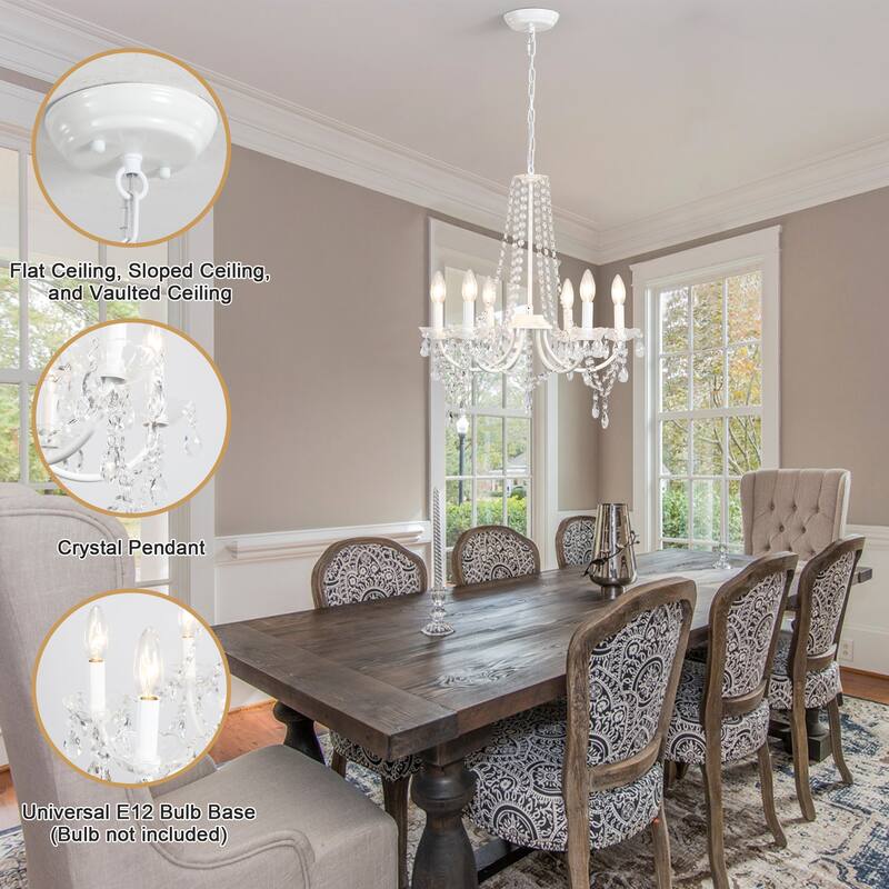 6-Light Classic Candlestick Hanging Crystal Linear Chandelier Lighting Fixture for Dining Room Kitchen Island