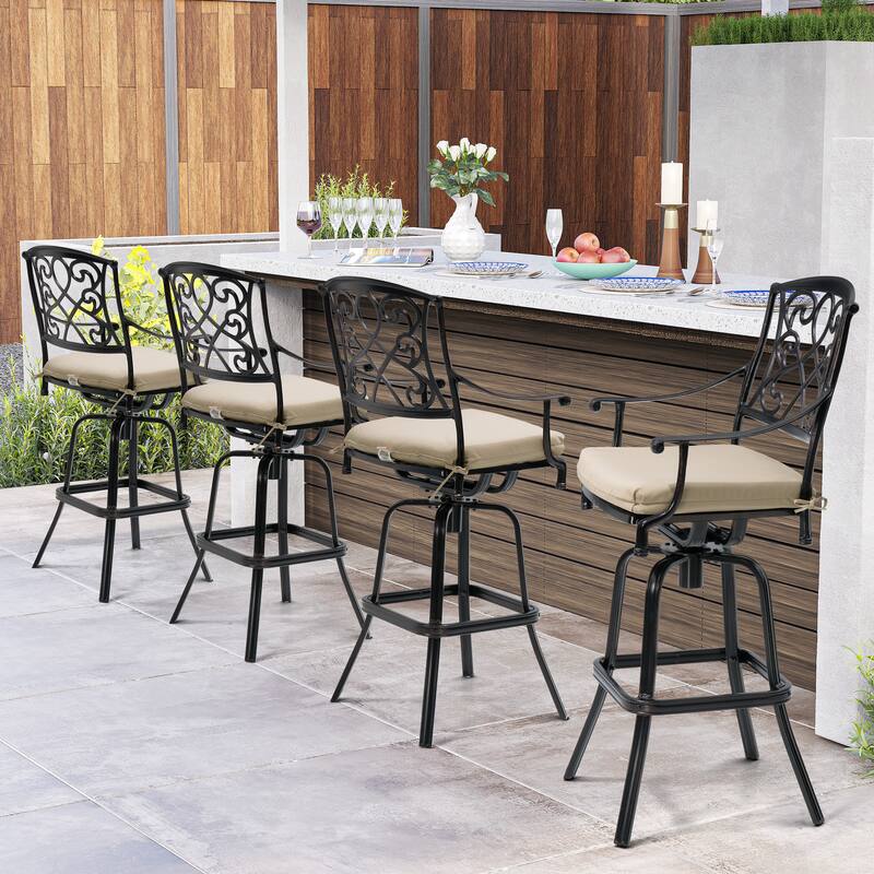 Outdoor Patio Aluminum Swivel Bar Stool with Sunbrella Cushion