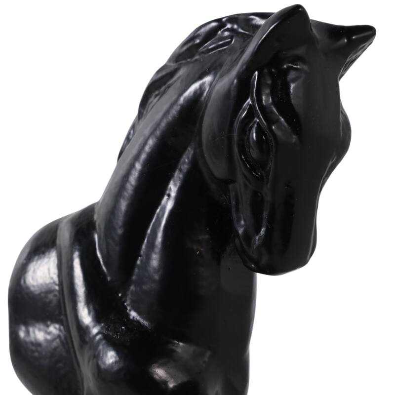 Horse Figurine Sculpture on Wooden Stand Base - 12", Black & Brown - 12.0"
