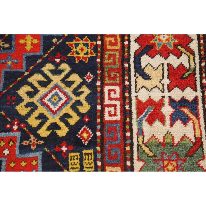 Vegetable Dye Kazak Oriental Antique Area Rug Handmade Wool Carpet - 4'10" x 9'2"
