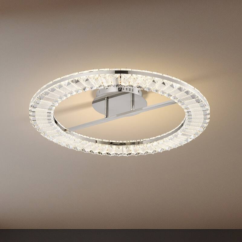Nova LED 23 Inch Round Flush Mount Polished Nickel Finish K9 Crystal - Polished Nickel