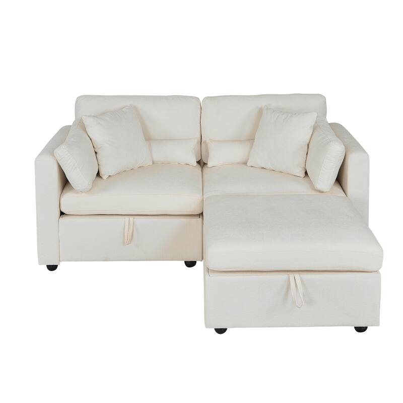 Chenille Modular Sectional Sofa with Right-Arm Chaise & 500lb Capacity - Beige