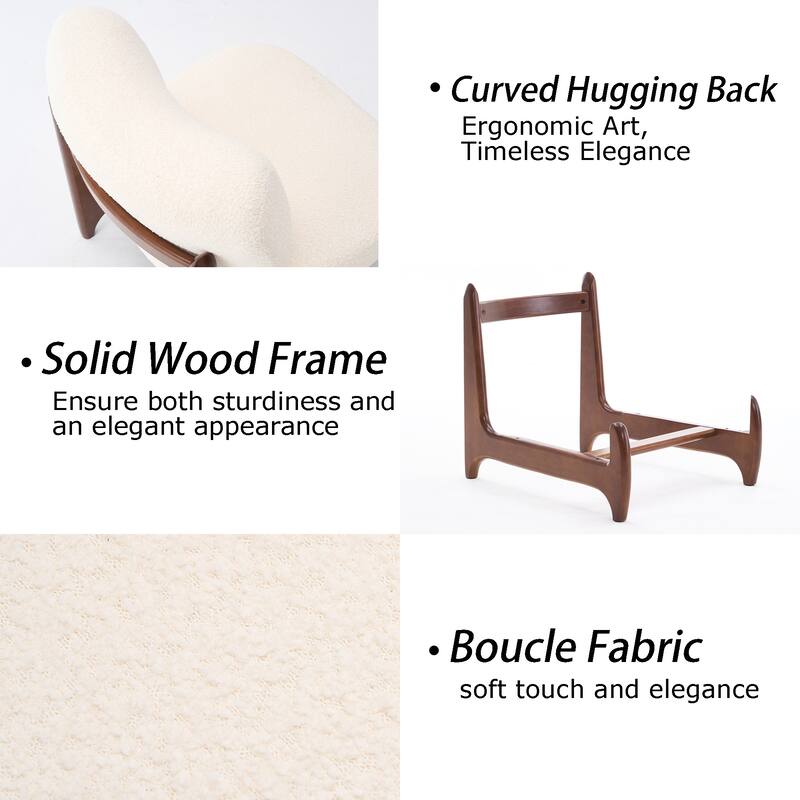 30"W Mid-Century Modern Accent Chair with Solid Wood Frame, Boucle Comfy Living Room Chair for Bedroom Lounge Reading Room