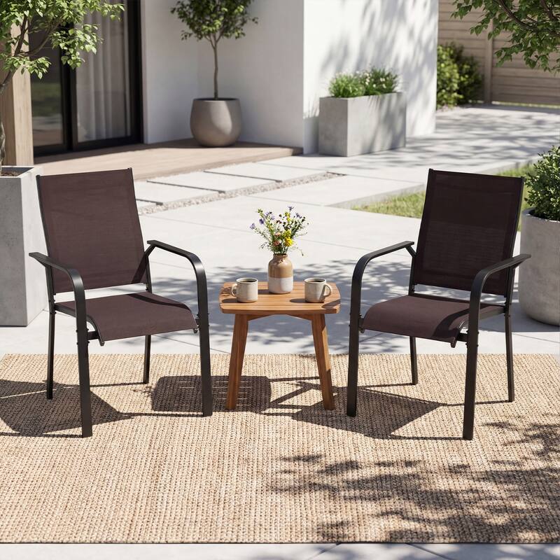 Gymax Patio Dining Chairs Set of 4 Stackable Outdoor Armchairs w/Metal