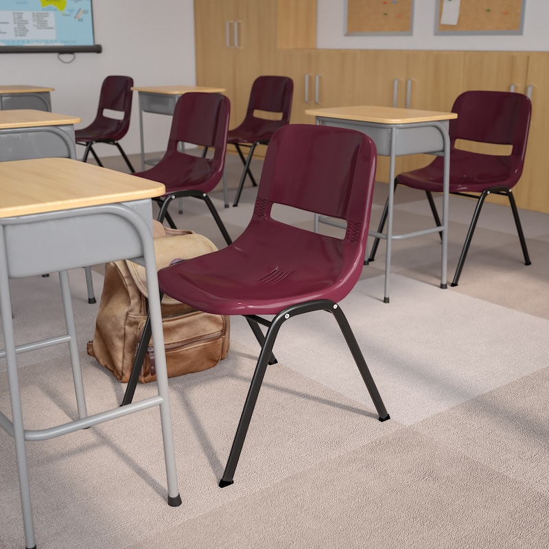 880 lb. Capacity Ergonomic Shell Stack Chair with Metal Frame - Burgundy