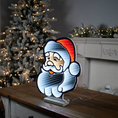 LED Lighted Santa Claus Head Christmas Infinity Mirror - 16"