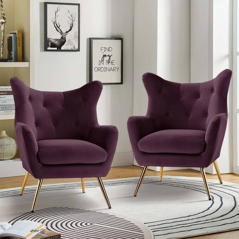 Eusebio Modern Velvet Accent Chair with Tufted Wingback for Living Room Set of 2 by HULALA HOME