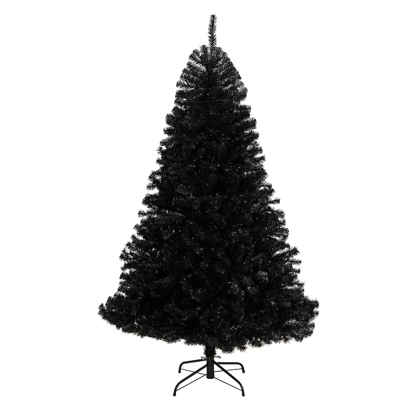 6' Pre-Lit Black Artificial Christmas Tree, Clear LED Lights - 6 Foot