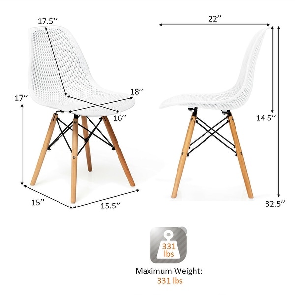 2 Pcs Modern Plastic Hollow Chair Set with Wood Leg 22