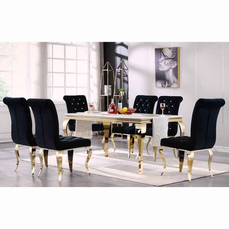 Modern Dining Room Table with Polished Stainless Steel Legs