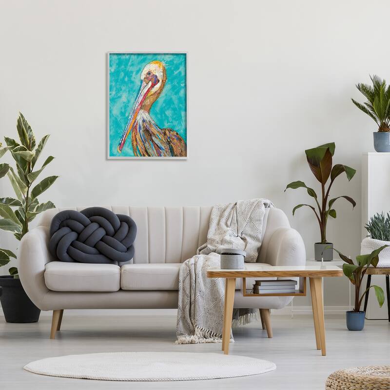Stupell Bold Pelican Bird Varied Collage Pattern Stripes Framed Wall Art, Design by Lisa Morales
