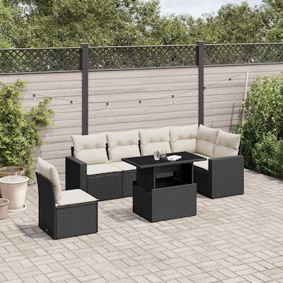 vidaXL Patio Sofa Set with Cushions Outdoor Furniture 7 Piece Poly Rattan - 21.7 x 39.4 x 28.7