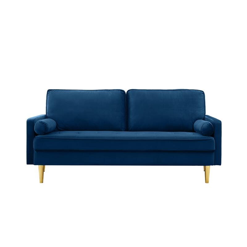 Navy 2-Seater Velvet Sofa Loveseat with Wood Frame, Sleeper Sofa Couch Convertible Couch for Living Room - Navy